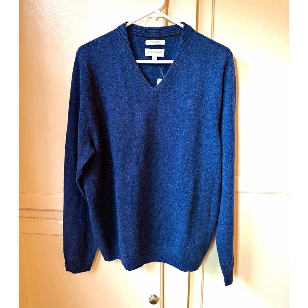 NWT John W Nordstrom Men’s M 100% Cashmere V-Neck Sweater Heather Blue